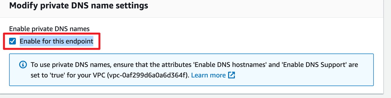 Enable VPC endpoint